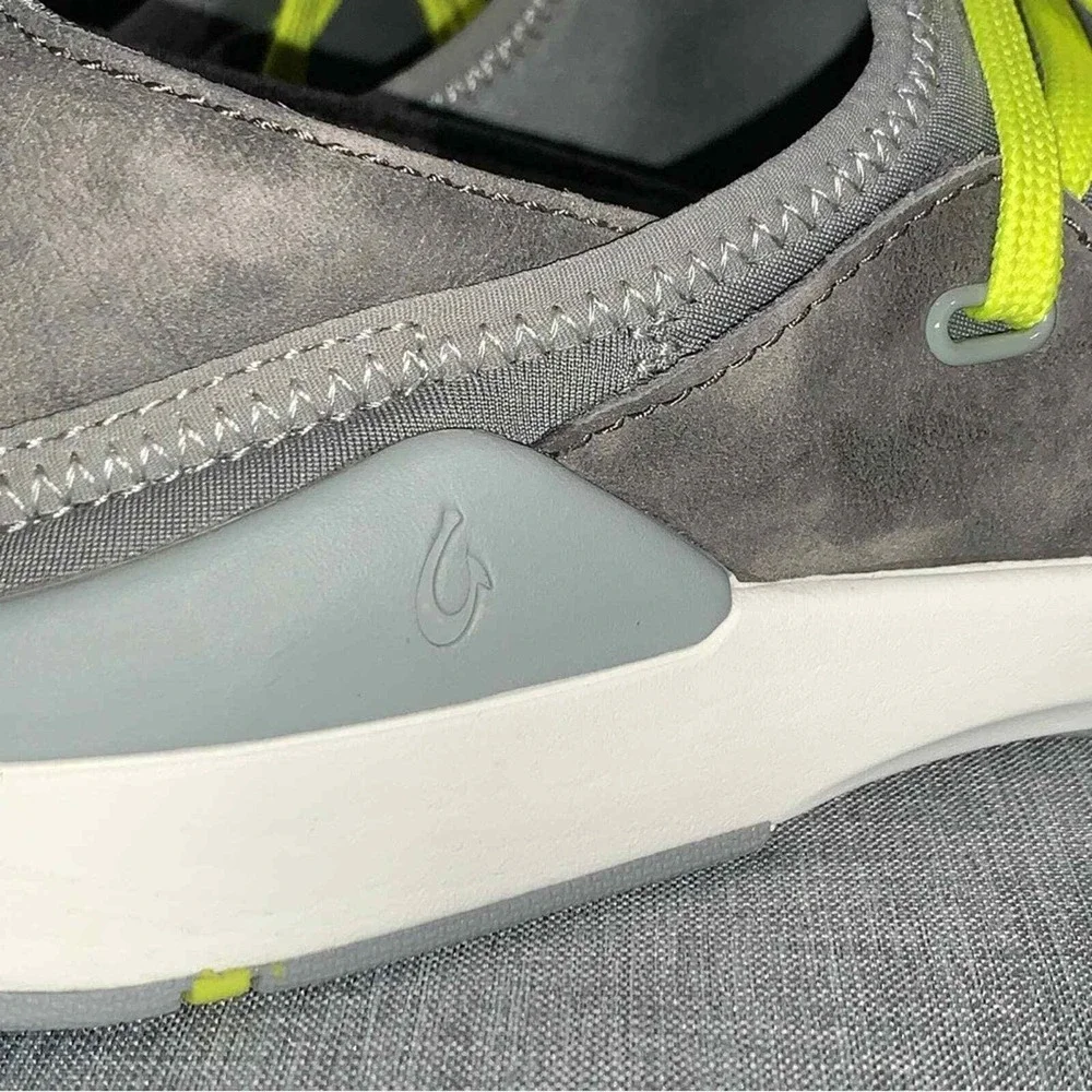 OluKai Miki Li Sneakers Womens 10 Gray Neon Yellow Drop-In Heel 20366-PG26